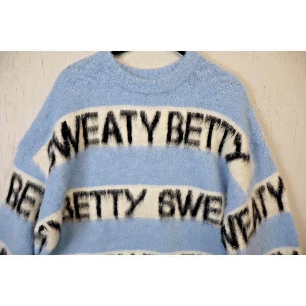 Vintage Sweaty Betty Sweater Womens‎ Size 8 Knit Jumper Alpaca Wool Blue Short